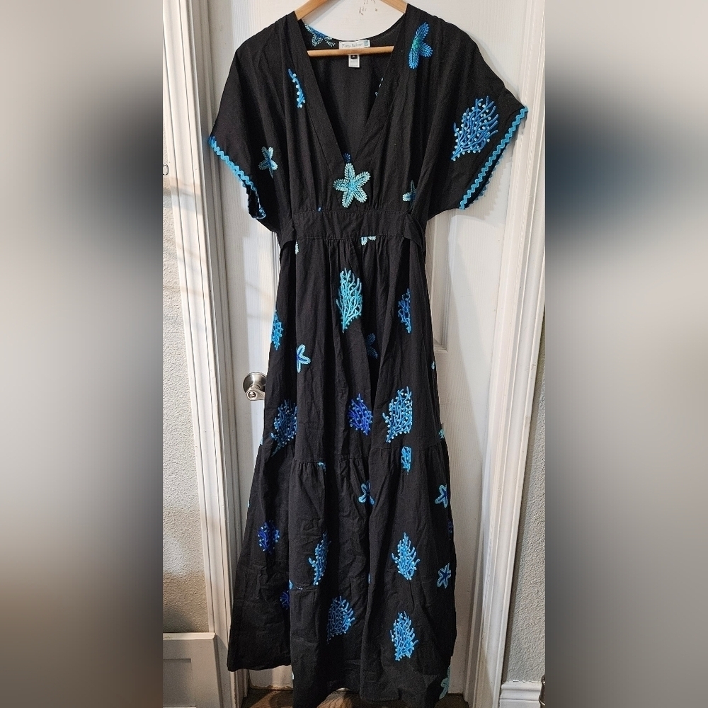 FLAVIA PADOVAN Embroidered Black Maxi Dress